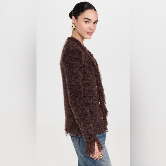 L'AGENCE Chocolate Brown Fuzzy Jacket with Gold Logo Tag - Picture 2 of 6